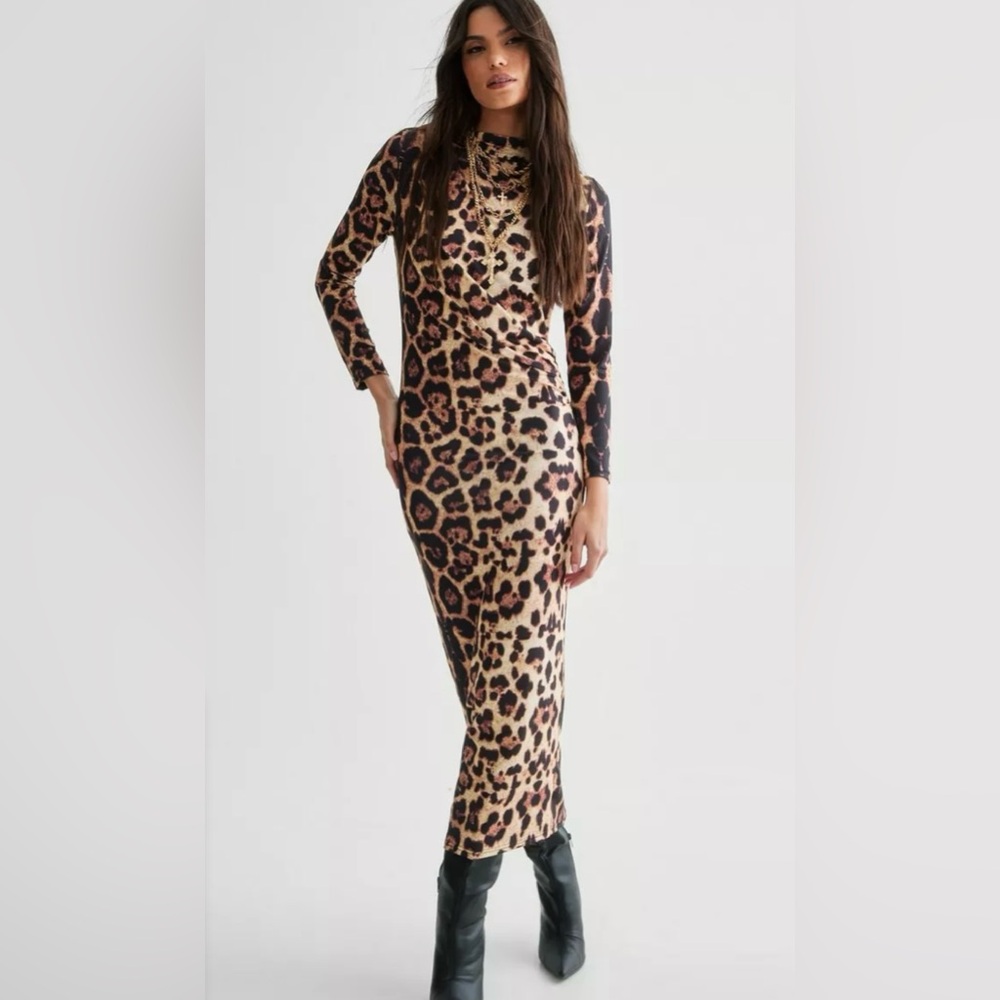 Nasty Gal Leopard Print Long Sleeve Dress